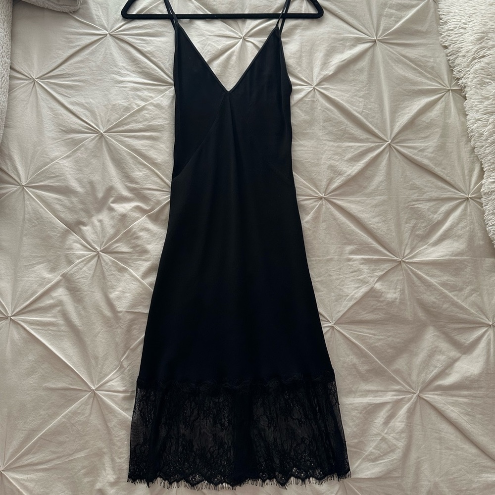 Elegant Black Lace Trim Slip Dress
